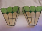 VINTAGE PAIR ART DECO TIFFANY STYLE STAINED GLASS WALL LIGHT LAMP SHADE LOXTON