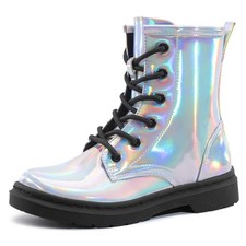 Girls Ankle Boots with Side Zipper Lace Up Stylish 12 Little Kid Silver