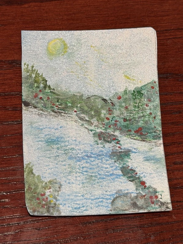 ACEO Small Unframed water Colored Landscape River & Mountains Drawing on Paper