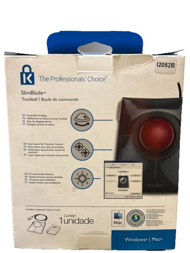 Kensington SlimBlade K72327US Trackball Wired Mouse 907-0475-08 Windows/Mac - Afbeelding 5 van 7