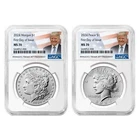 2024 $1 Morgan and Peace Silver Dollar 2pc Set NGC MS70 FDI Trump Label