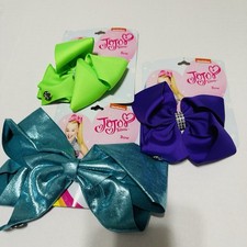 Jojo Siwa Bows Set Of 3- Medium Large New Green Purple W/ Rhinestones Metallic