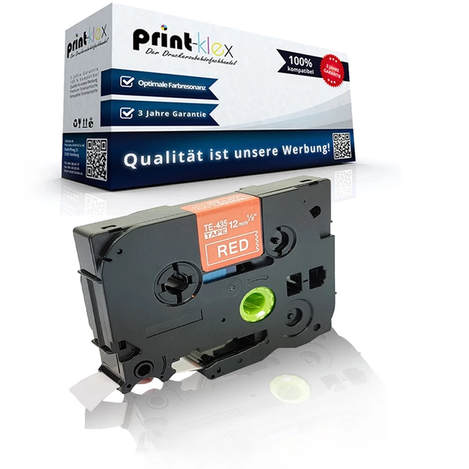 PRINT-KLEX GMBH & CO.KG Alternatives Schriftband für Brother TZE435 Weiß auf Rot 12mm- Office Plus Serie