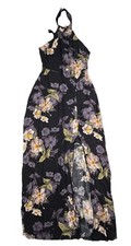 Astr The Label Black Floral Halter Neck Dress Size Small Tie Back Lined
