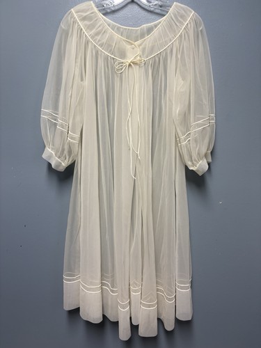 VTG 1960s Shadowline Ivory Chiffon Peignoir Slip Dress and Robe Set Sz S - Picture 11 of 23