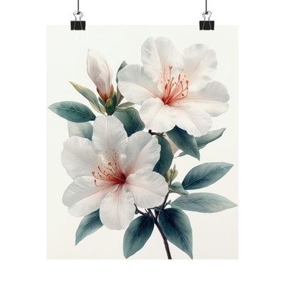Boho White Azaleas Flower Art Print Poster, Minimalist Floral Wall Art 2