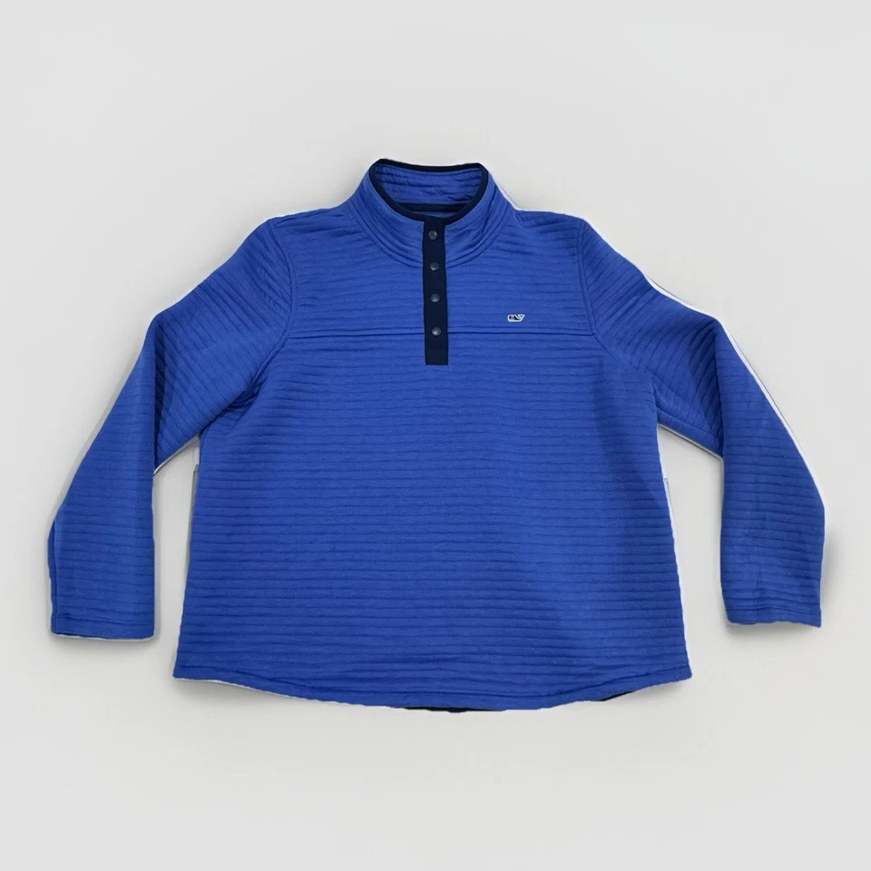 Suéter Pullover Vineyard Vines Azul Acolchado Tapeta Para Mujer XL 1/4 A Presión Foto 2 de 4