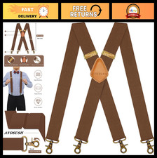 Heavy Duty Vintage Suspenders for Men, Adjustable X-Back, 4 Snap Hooks, Belt Loo
