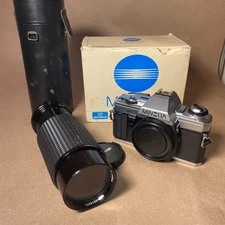 Minolta X-370 35mm Film Camera TESTED WORKS + 75-300mm Macro lens + BOX