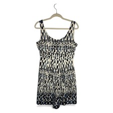 Elie Tahari White Teal Blue vacation Geometric Print Sheath Dress 10 Sleeveless