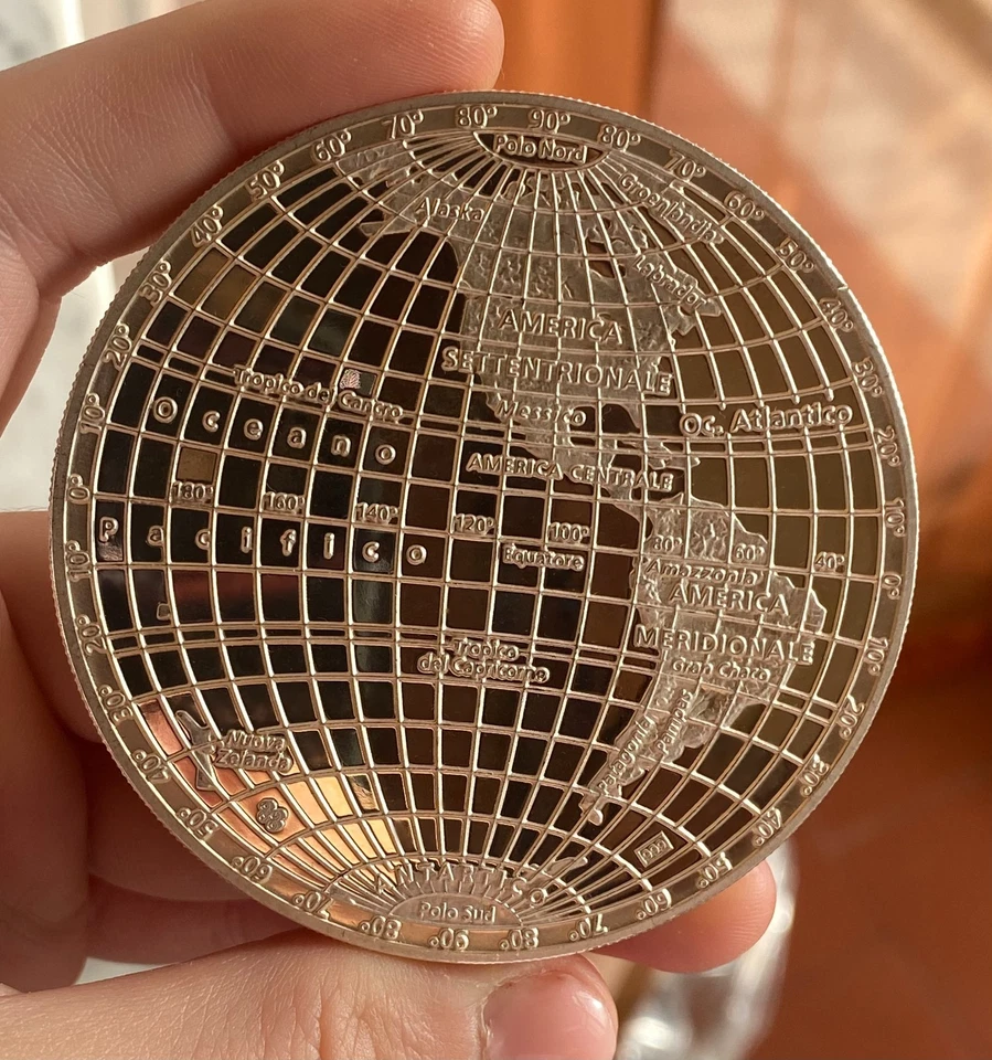 ITALIA 5 OZ ONCE MAPPAMONDO PROOF ARGENTO SILVER PURO 999 GEM MOLTO RARA - Immagine 4 di 4