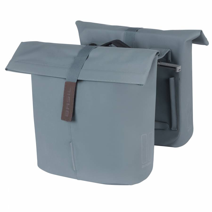 Sacoche arrière vélo double Basil bleu 32L en simili cuir végane étanche