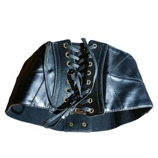 Black Corset Waist Clincher Belt 'Tie Up' Button In Back Women's Size 30' 1444