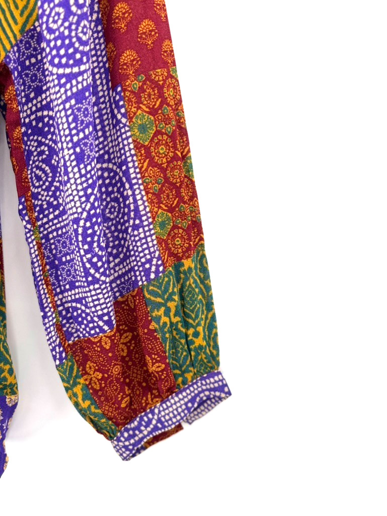 ZARA Top M Patchwork Button Front Blouse Multicol… - image 5