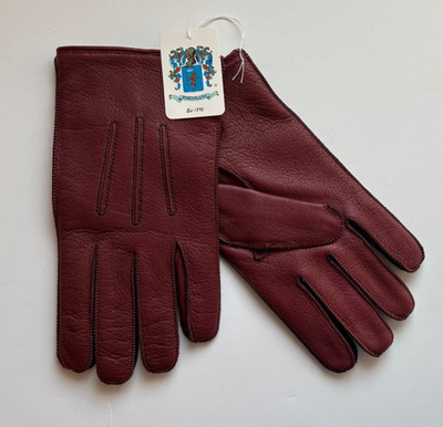 NWT PORTOLANO Men s XL Deer Leather Gloves 100% Cashmere Lined Cabernet $185