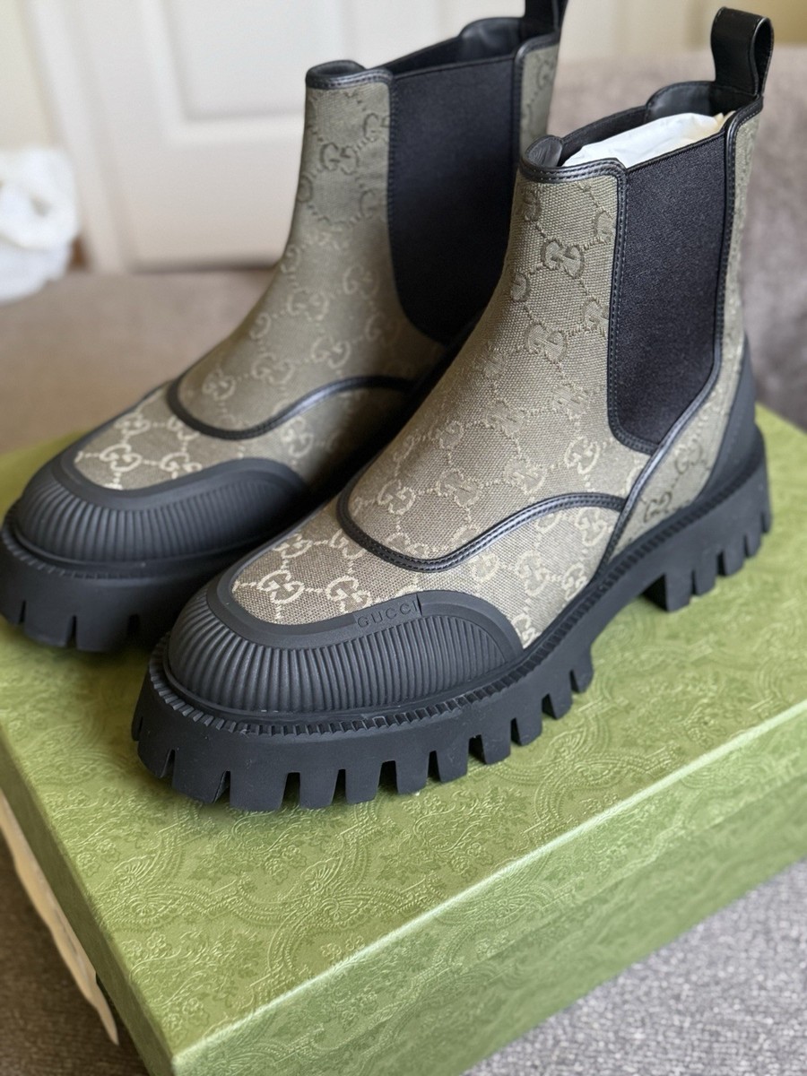 Gucci GG Canvas Monogram Ankle Boots Size 10 Olive Green | eBay