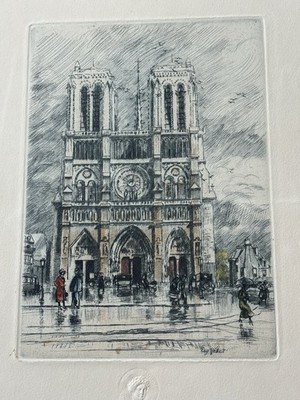 Vintage Eugene Veder Notre Dame Paris Etching Louvre Chalcographie Signed Art