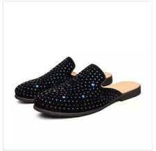Men's Rhinestone Slippers Fashion Slingback Loafers Casual Shoes Nightclub Mules