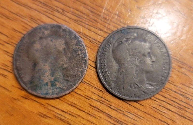 1906 & 1916 France French 5 Centimes Republic Coins 