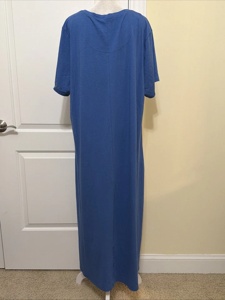 Maxi Vestido Denim & Co. Beach Pet Estampado Jersey Corto Slv Indigo Sea 1XP A643223 Foto 4 de 4