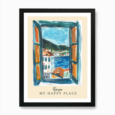 My Happy Place Bergen 2 Travel Post Framed Wall Art Poster Canvas Print Picture