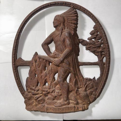 COOL BEANS: Cast Iron Native American Warrior Chief Display Needs Cleaning RS-16 - Picture 4 of 13