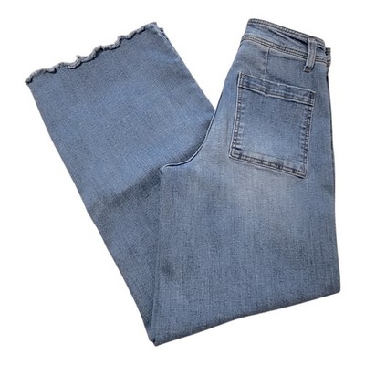 Oat New York Wide Leg Jean Sz 6/28 Blue High Rise Stretch Denim