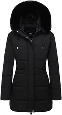 MOERDENG Women's Winter Puffer Coat Thicken Fleece Lined Down Small, Black 