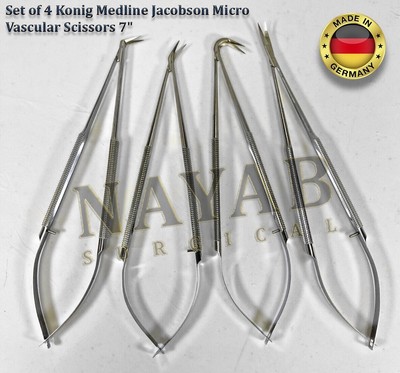 Set of 4 Konig Medline Jacobson Micro Vascular Scissors 7'' Rhoton Curved Blades