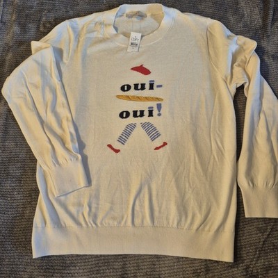 Loft Oui Oui Embroidered French Sweater, Crew Neck, New XL WHIMSICAL 100% COTTON