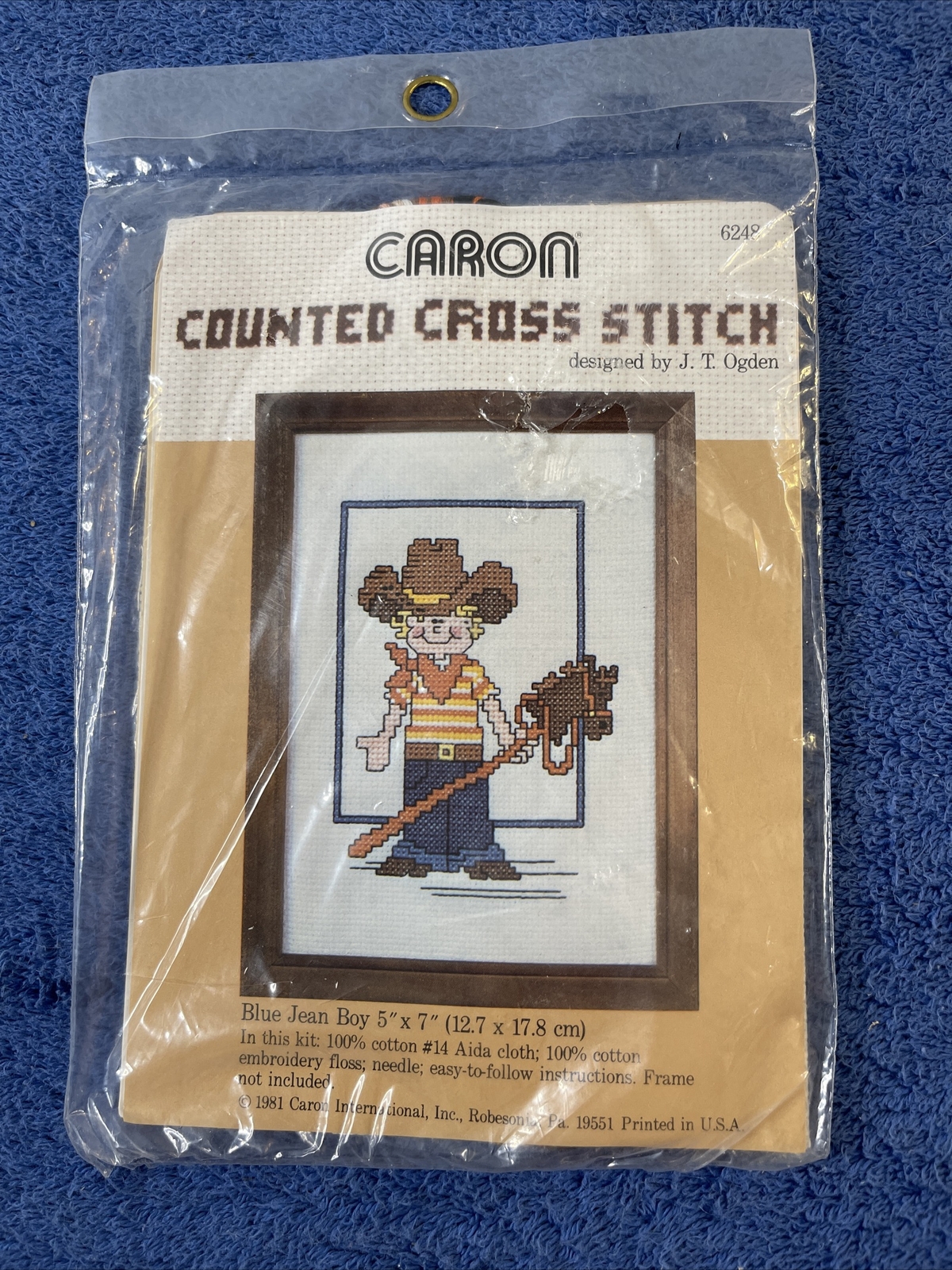 New VTG Caron Blue Jean Boy Cross Stitch Kit 5