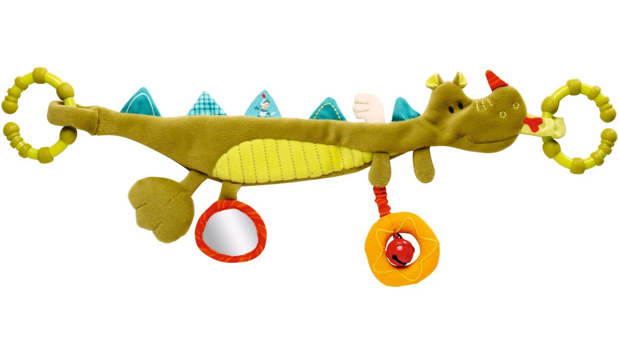 New Haba Baby Crib Toy Cloth Dragon Rattle Mirror Squeaker Teething Stroller Toy