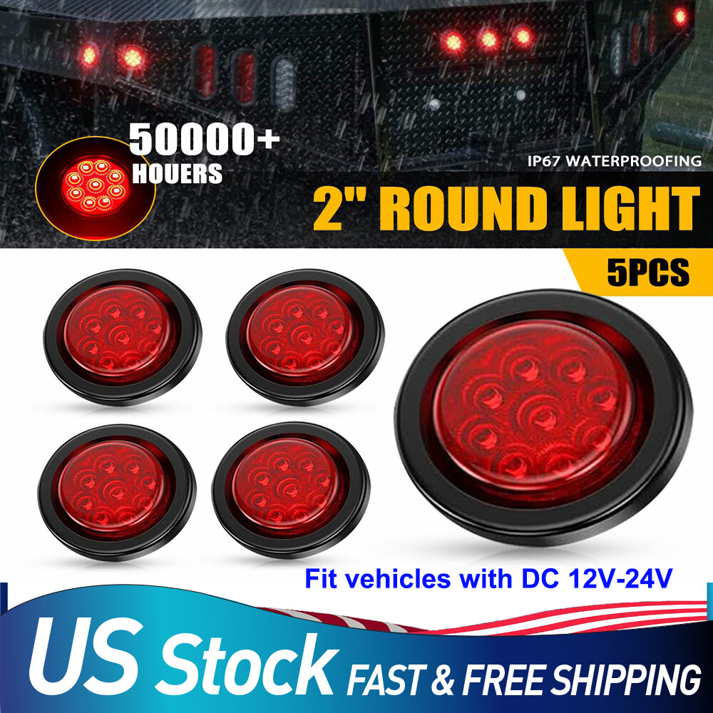 5pcs 2 Inch 9 LED Red Round Trailer Marker Lights with Grommet for Trucks RVs