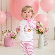Personalised Birthday Girl Pyjamas for Baby & Toddler - Pink Jungle Animal Party