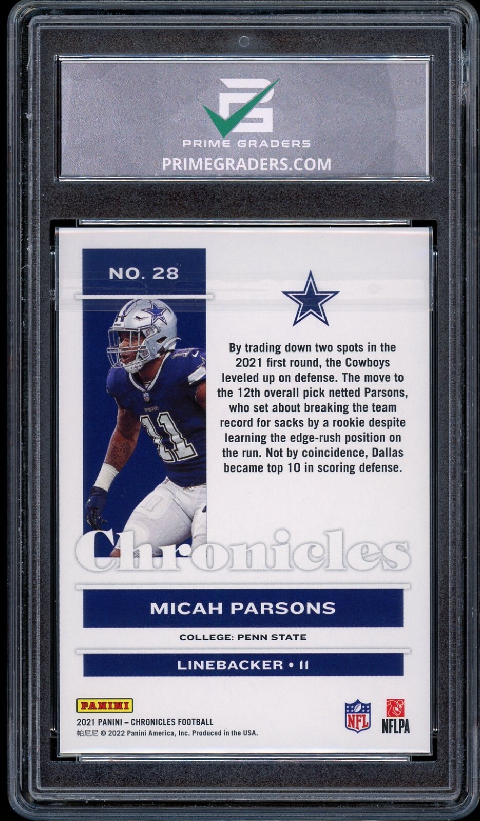 2021 Panini Chronicles #28 Micah Parsons Rookie Card RC GRADED 10 Gem ...