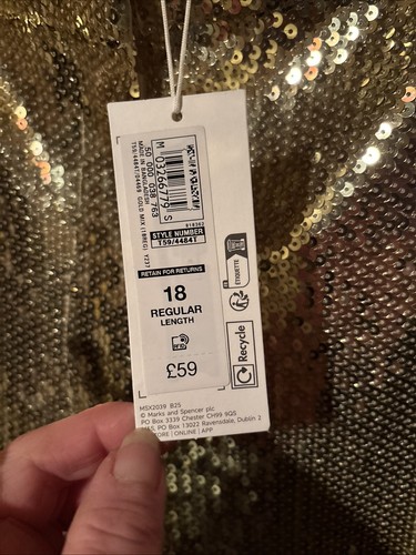 M&S Marks & Spencer Ladies Gold Sequin Wide Leg Lined Trousers Size 18 NEW - Picture 8 of 12