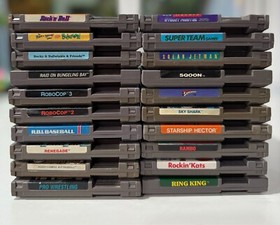 Nintendo NES Games Lot - Sqoon, Rockin Cats, Ren & Stimpy, Robocop 2/3, Superman