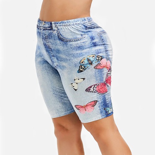 Plus Size Women's Denim Look Shorts 