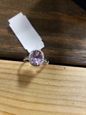 Sterling Silver Genuine Amethyst with CZ Frame Oval Shape Ring, Size 6