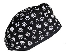 Black White Little Dog Paw Prints Doctor Nurse VET Scrub Cap Hat RN