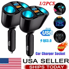 1/2PC Outlet 12V USB Car Cigarette Lighter Socket Splitter Power Adapter Charger