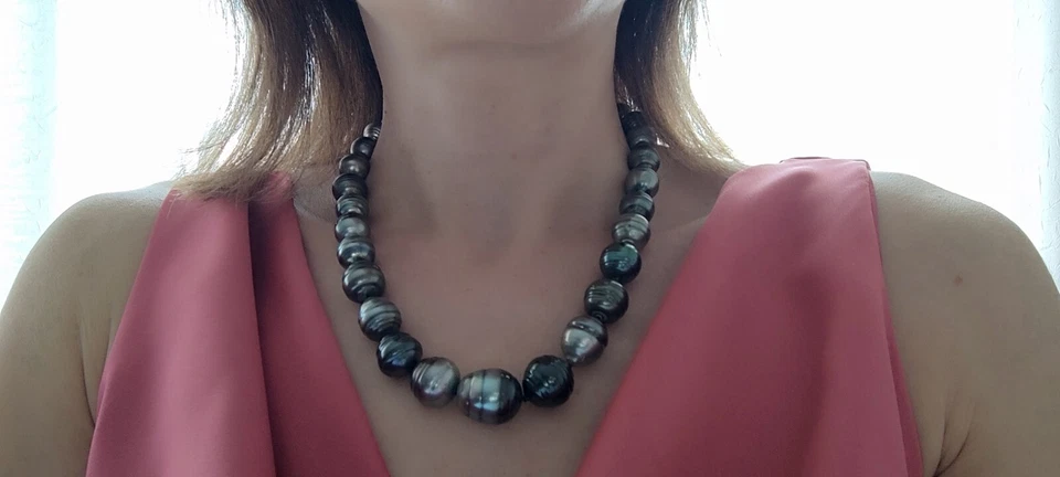 Collana di perle di Tahiti Barocche E Argento 925 - Immagine 2 di 4