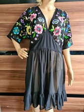 *ASOS* black mesh Sheer Dress Floral Embroidery Size 12 Tall