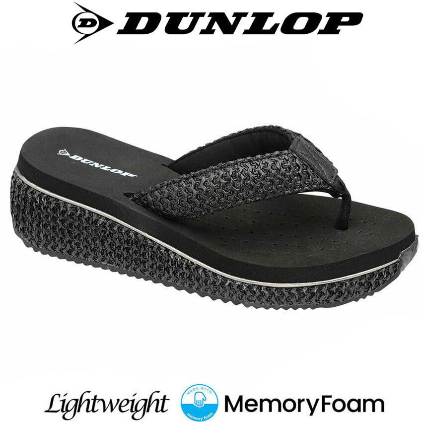 Dunlop Wedge Flip Flops Ladies Low Wedge Memory Foam Walking Fit