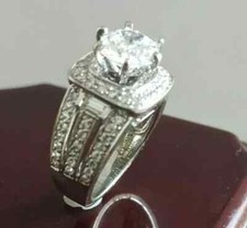 2ct Center Sterling Silver 925 Ring, Baguettes/Rounds Cubic Zirconia Stones, 7