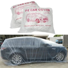 Clear Plastic Temporary Universal Disposable Car Cover Rain Dust Garage 2 PACK