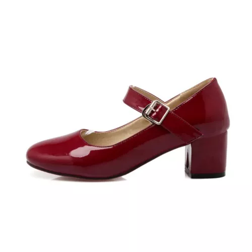 Women's Mary Jane Shoes Fashion Chunky Mid Heel Pumps Patent Leather Shoes Size - Picture 14 of 29