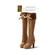 1/3SD16/13/GR/DD BJD Shoes High Heels Knee-high Long Boots Brown Hairy Top Line