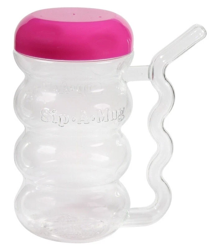 3 SET OF Plastic Sip-A-MUG with Built-In straw, 14 Oz/414 mL CLEAR WIT COLOR TOP - Image 3 of 4