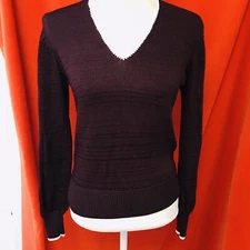 Reiss Talia contrast v-neck sweater burgundy size m